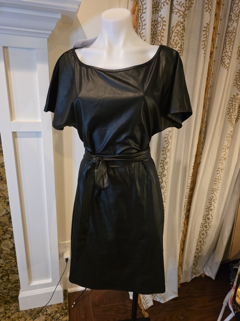 Summer Goth Black Faux-Leather Belted Midi Dress Goth Rave Witchy